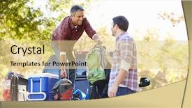  Presentation with two men on a judo - Colorful presentation design enhanced with men unpacking pick up truck backdrop and a blonde colored foreground