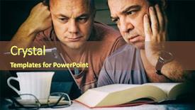  Presentation with two men climbing - Audience pleasing presentation consisting of good old days - two men use a tablet backdrop and a tawny brown colored foreground