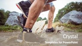  Presentation with men health work - Beautiful PPT theme featuring men walking in muddy puddles backdrop and a coral colored foreground