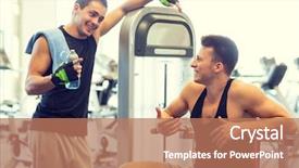  Presentation with water equipment laboratory - Presentation theme enhanced with men with bottle of water background and a  colored foreground