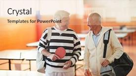  Presentation with active seniors senior e - Audience pleasing PPT layouts consisting of men with sportsbags and rackets backdrop and a lemonade colored foreground