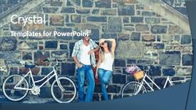  Presentation with fashion - Audience pleasing PPT theme consisting of men women fashion - attractive couple standing with bikes backdrop and a gray colored foreground