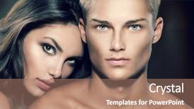  Presentation with together puzzle pieces beautiful - Slide deck with men women fashion - beautiful sexy couple portrait model background and a coral colored foreground