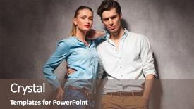  Presentation with studio - PPT layouts having men women fashion - casual woman leaning on her background and a tawny brown colored foreground