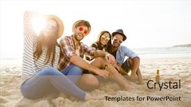  Presentation with cold beer - PPT layouts consisting of men women fashion - friends having fun together background and a  colored foreground