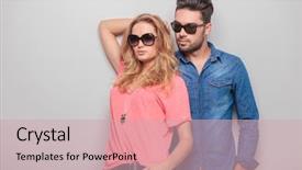  Presentation with lover - Slide set consisting of men women fashion - gorgeous blonde woman fixing her background and a soft green colored foreground