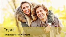  Presentation with walking - Theme featuring men women fashion - picture showing happy couple walking background and a yellow colored foreground