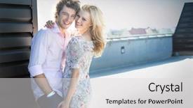  Presentation with romance nature couple - Cool new presentation theme with men women fashion - smiling couple backdrop and a light gray colored foreground