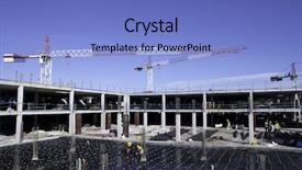  Presentation with construction site construction - Amazing slide deck having men working at construction site backdrop and a teal colored foreground