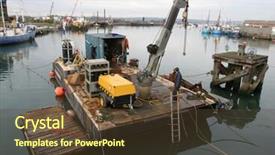  Presentation with working - PPT theme with men-working-on-barge background and a tawny brown colored foreground