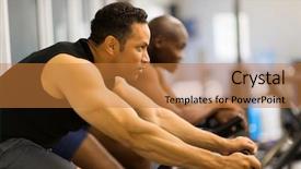  Presentation with stationary - Audience pleasing presentation consisting of men working out with stationary backdrop and a gold colored foreground