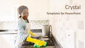  Presentation with pregnant woman cleaning - Audience pleasing PPT theme consisting of menagament - smiling african woman cleaning backdrop and a cream colored foreground