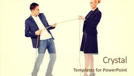  Presentation with win - Cool new presentation theme with menagement - boss concept-woman holding rope backdrop and a cream colored foreground