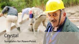  Presentation with workplace - Theme with menagement - elderly menager on workplace background and a  colored foreground