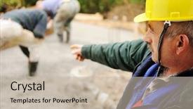  Presentation with workplace - Slides consisting of menagement - elderly menager on workplace background and a  colored foreground