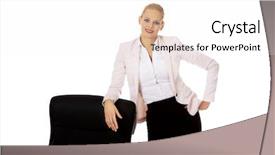  Presentation with business woman standing on maze - Slides enhanced with menagement - young busiess woman standing behind background and a white colored foreground