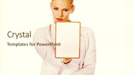  Presentation with young business woman smile show - Cool new slide set with menagement - young business woman holding backdrop and a cream colored foreground