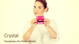  Presentation with rubber - Colorful PPT theme enhanced with menagement - young businesswoman holding pink rubber backdrop and a cream colored foreground