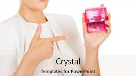  Presentation with pink gold glitter wedding anniversary - Theme featuring menagement - young businesswoman holding pink rubber background and a lemonade colored foreground