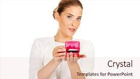  Presentation with pink - Beautiful theme featuring menagement - young businesswoman holding pink rubber backdrop and a lemonade colored foreground