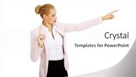  Presentation with focus - Presentation consisting of menagement - young focus business woman explaining background and a white colored foreground