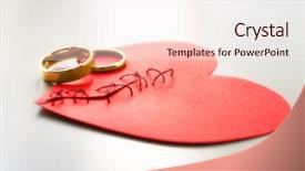  Presentation with wedding rings - PPT theme with mending - paper heart cut in half background and a sky blue colored foreground