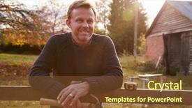  Presentation with garden - Slide set featuring mending - portrait of mature man repairing background and a tawny brown colored foreground