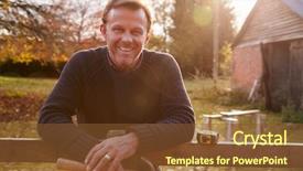  Presentation with garden - Presentation theme enhanced with mending - portrait of mature man repairing background and a tawny brown colored foreground