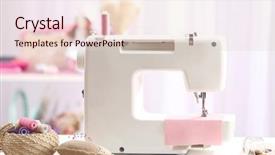  Presentation with sewing machine safety - Colorful PPT theme enhanced with mending - sewing machine on table backdrop and a lemonade colored foreground