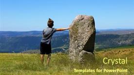  Presentation with menhir - Beautiful presentation design featuring menhir-in-lozere-france-landscape backdrop and a tawny brown colored foreground