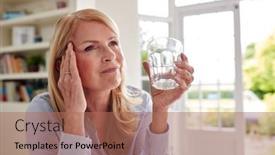 Presentation with drinking water - PPT layouts enhanced with menopausal-mature-woman-at-home background and a coral colored foreground