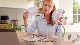  Presentation with young man holdng laptop on lap money - Slides featuring menopausal-mature-woman-having-hot background and a coral colored foreground