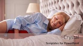  Presentation with water bottle - Presentation design featuring menopausal-mature-woman-lying background and a coral colored foreground