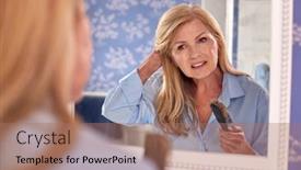  Presentation with hair loss - Slide deck having menopausal-mature-woman-suffering-hair background and a coral colored foreground