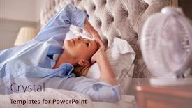  Presentation with electric fan - Theme featuring menopausal-mature-woman-suffering background and a  colored foreground