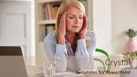  Presentation with laptop - Presentation theme with menopausal-mature-woman-working background and a soft green colored foreground