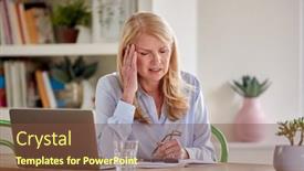  Presentation with laptop - Presentation theme enhanced with menopausal-mature-woman-working background and a tawny brown colored foreground