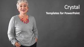  Presentation with woman menopause - Theme consisting of menopause - happy senior woman standing hands background and a dark gray colored foreground