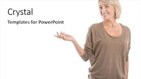  Presentation with older woman - Presentation theme having menopause - pretty isolated older woman presenting background and a white colored foreground