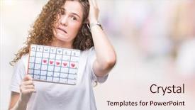 Presentation with shame - Audience pleasing slides consisting of menopause - young brunette girl holding menstruation backdrop and a sky blue colored foreground