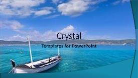  Presentation with boats - Slides consisting of menorca es grau clean port with llaut boats in balearic islands background and a light blue colored foreground