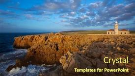  Presentation with lighthouse - Amazing PPT theme having menorca-punta-nati-faro-lighthouse backdrop and a tawny brown colored foreground