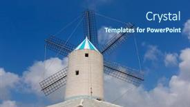  Presentation with windmill - PPT theme having menorca sant lluis san luis moli de dalt windmill in balearic islands of spain background and a ocean colored foreground