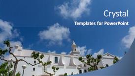  Presentation with mediterranean - Amazing PPT layouts having menorca sant lluis san luis white mediterranean church in balearic islands backdrop and a ocean colored foreground