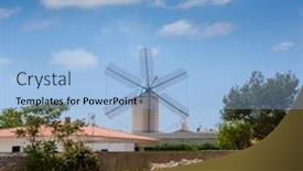  Presentation with windmill - Slide set with menorca sant lluis san luis moli de dalt windmill in balearic islands of spain background and a light blue colored foreground