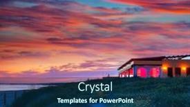  Presentation with sunset beach - Colorful slide deck enhanced with menorca-sunset-in-son-bou backdrop and a navy blue colored foreground