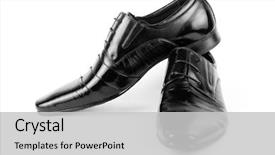  Presentation with dress shoes - Cool new presentation design with fashion mens wear design - men's black leather dress shoes backdrop and a light gray colored foreground