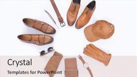  Presentation with flat lay of female sport - Amazing PPT theme having men's casual outfit accessories backdrop and a coral colored foreground