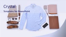 Presentation with fashion accessories - PPT theme consisting of casual outfit men's fashion background and a sky blue colored foreground