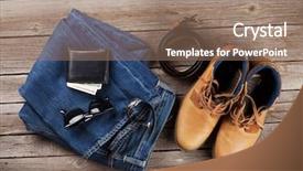  Presentation with men shoes - Beautiful presentation design featuring mens fashion - men's clothes and accessories jeans backdrop and a coral colored foreground